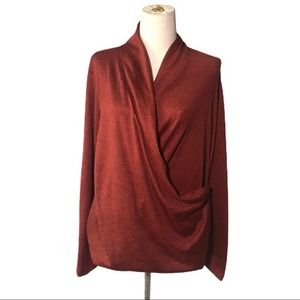 Pleione M red black melange long sleeve wrap top